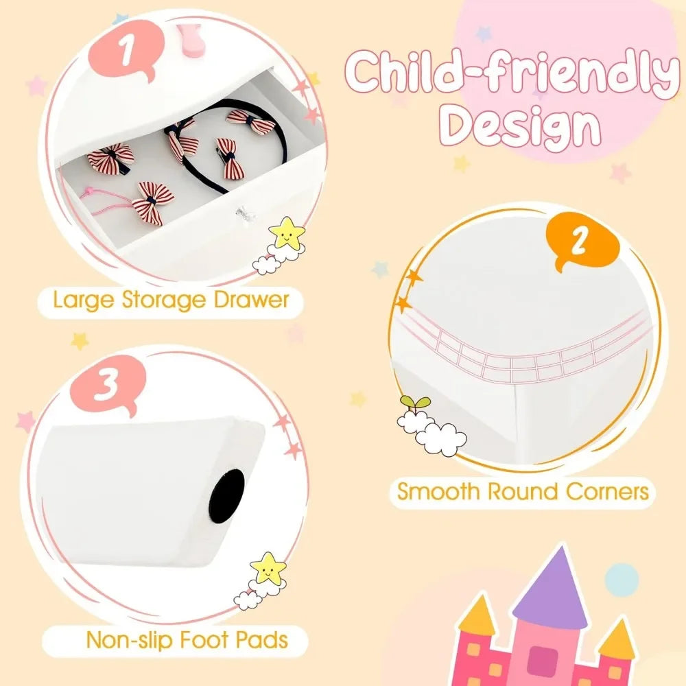 Guangbai Kids Vanity Set With Mirror And Lights Princess Desk