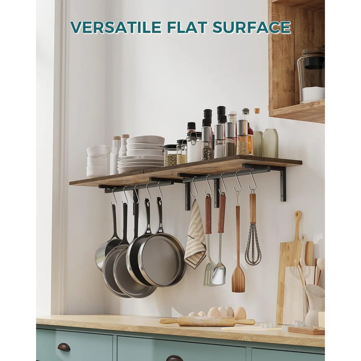 Hign-concerned 2 Pack Wooden Pot Pan Hanging Rack With 10 S Hooks