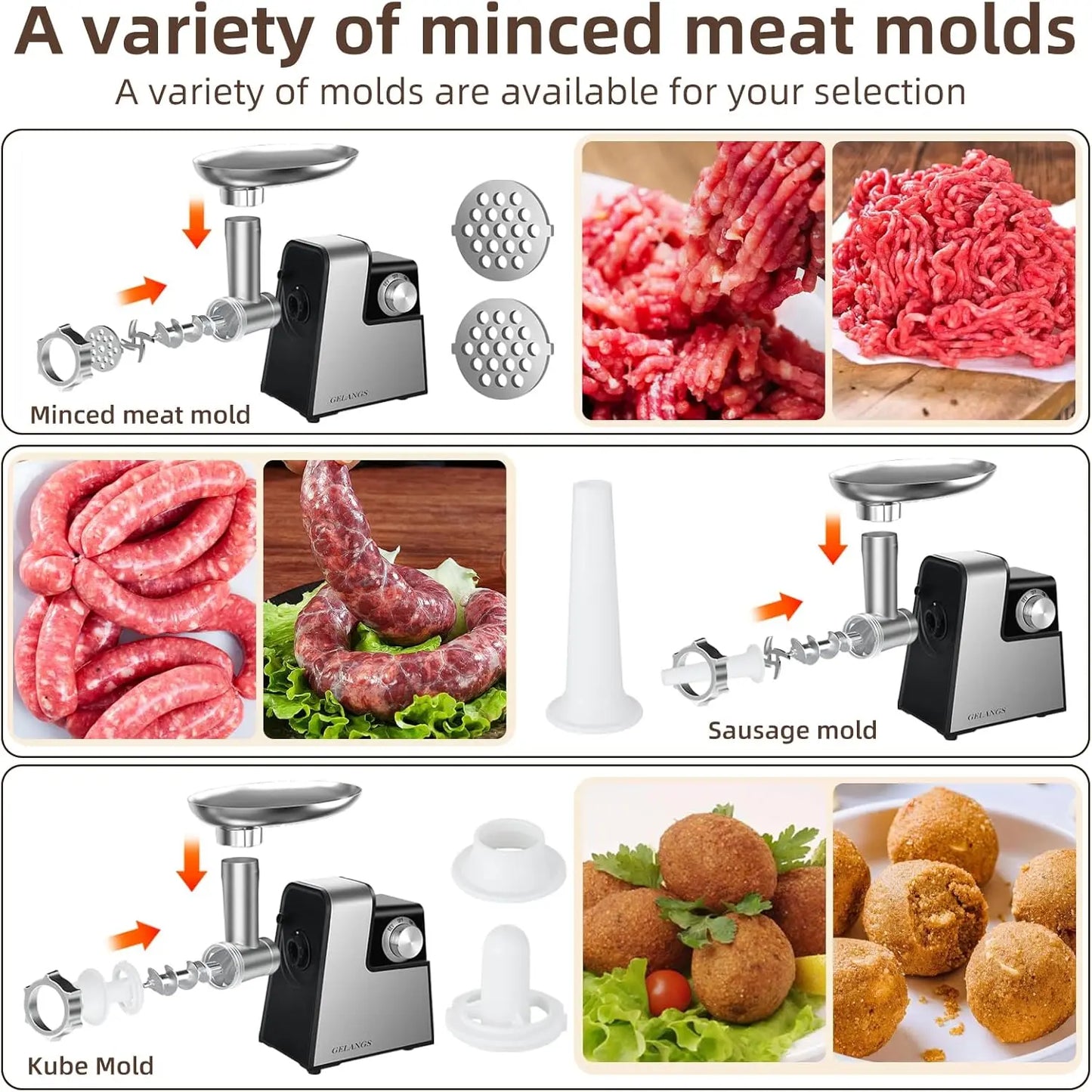 Electric Meat Grinder 350W With Sausage Stuffer Tubes Kubbe Kit