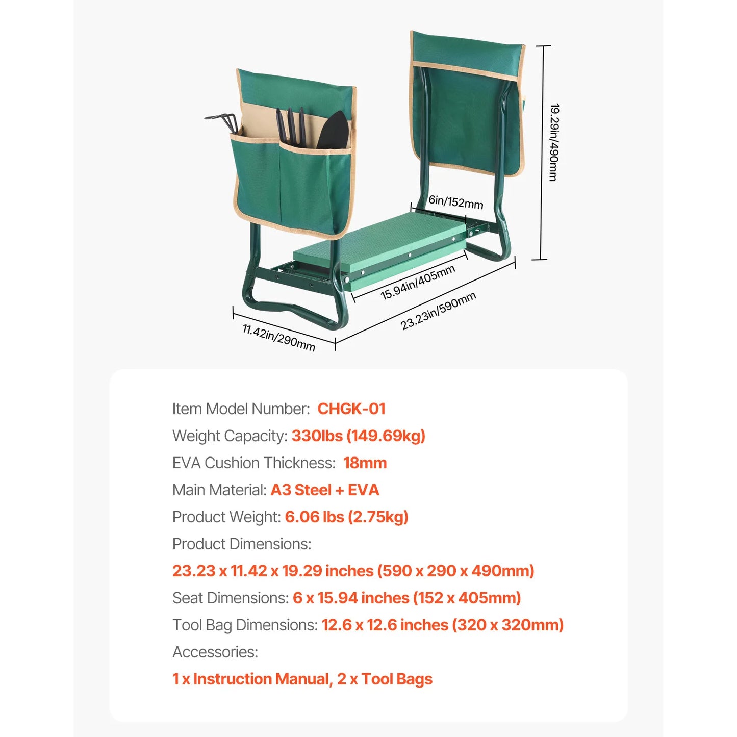 SucceBuy Garden Kneeler And Seat Foldable With Tool Bags