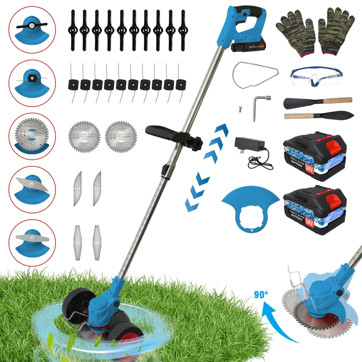 Cordless 3 In 1 Grass Trimmer Edger Mower With 2x2Ah Batteries