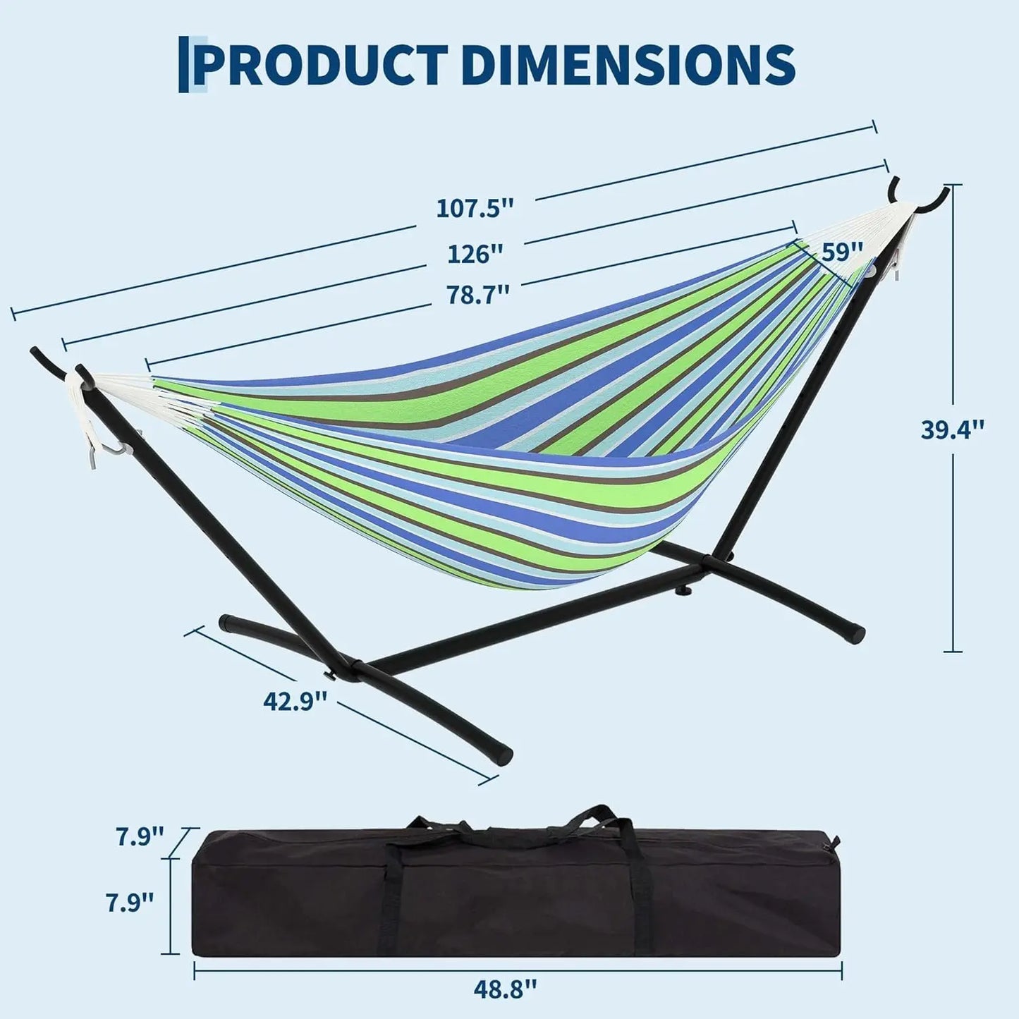 Portable Double Hammock With Stand Heavy Duty Frame 450 Pounds