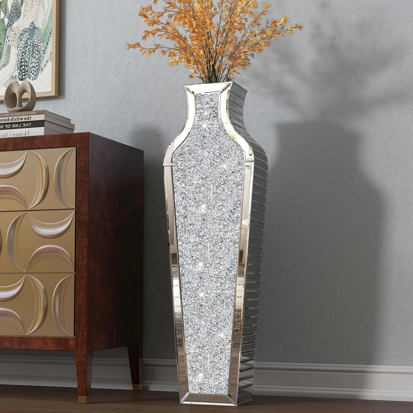 Mirrored Glass Floor Vase Decorative For Pampas Grass