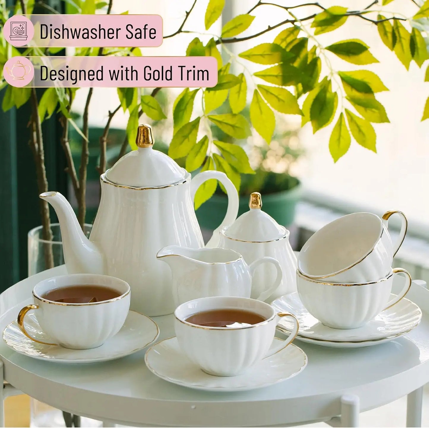 Classic Porcelain Tea Set 13-Piece Teapot And Cups Gift Ready