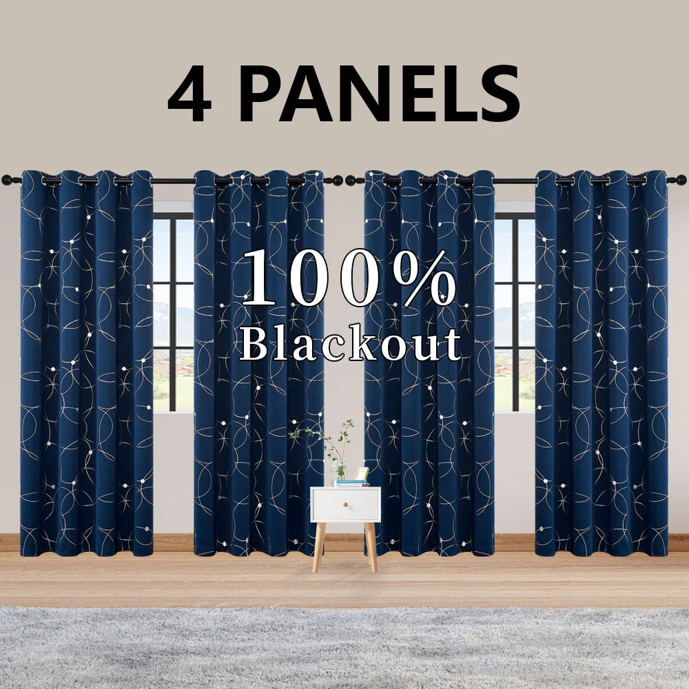 4 Pack Blackout Curtain Panels Grommet Thermal Insulated Room Darkening