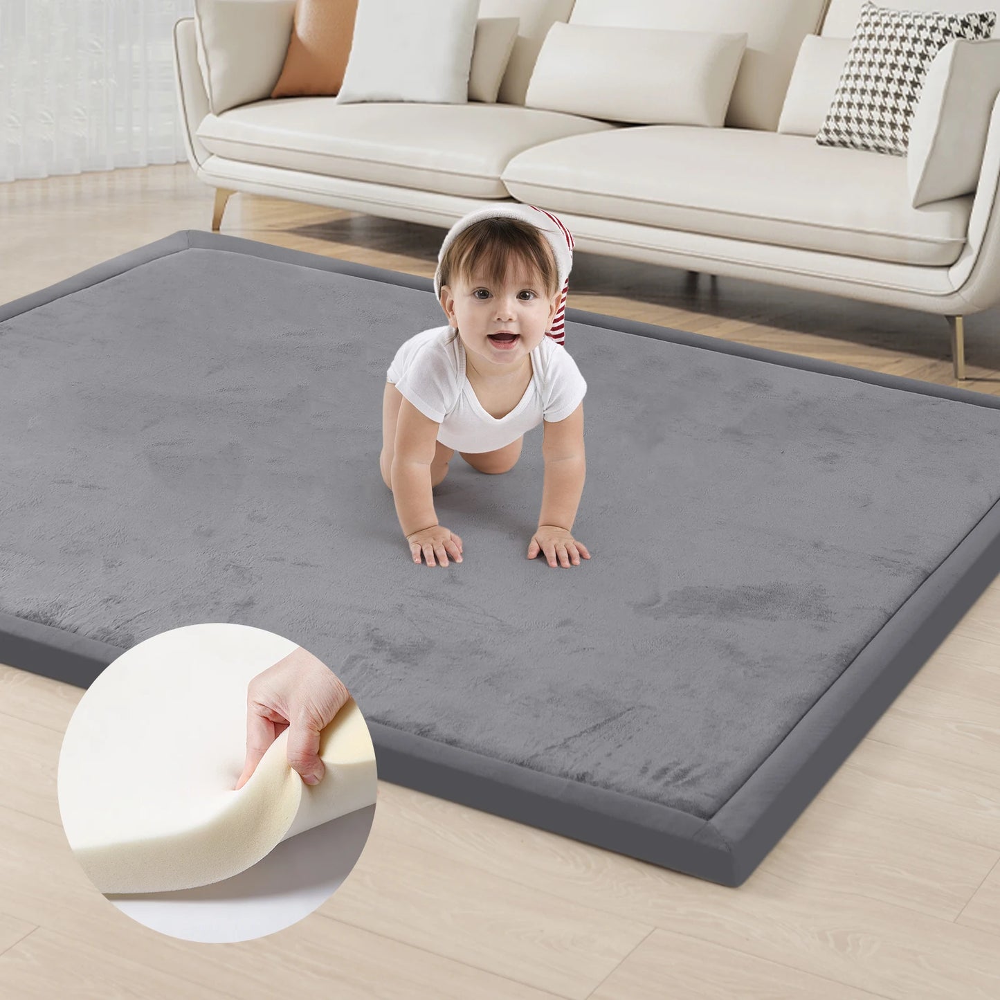 Huloo Sleep Memory Foam Playpen Carpet with Non Slip Backing