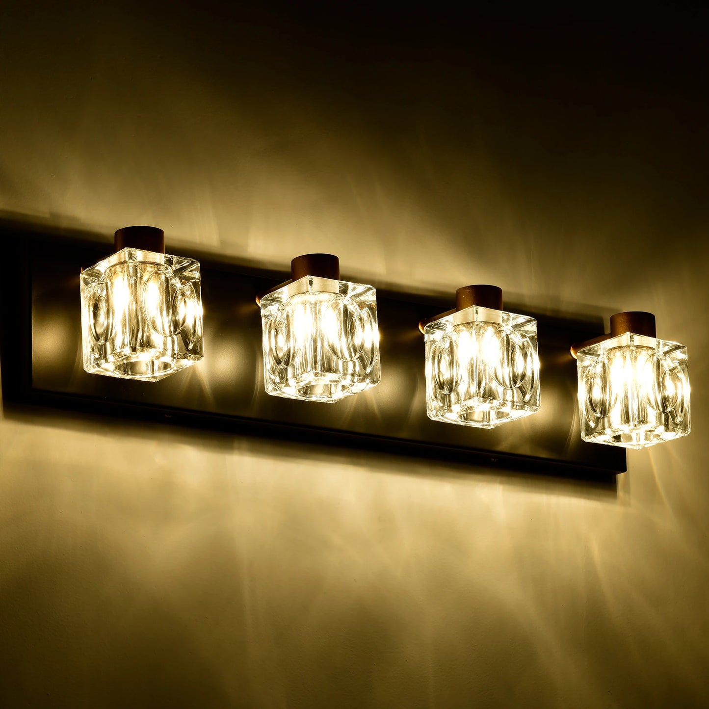 4 Light Bathroom Vanity Fixture With Crystal Glass Shade