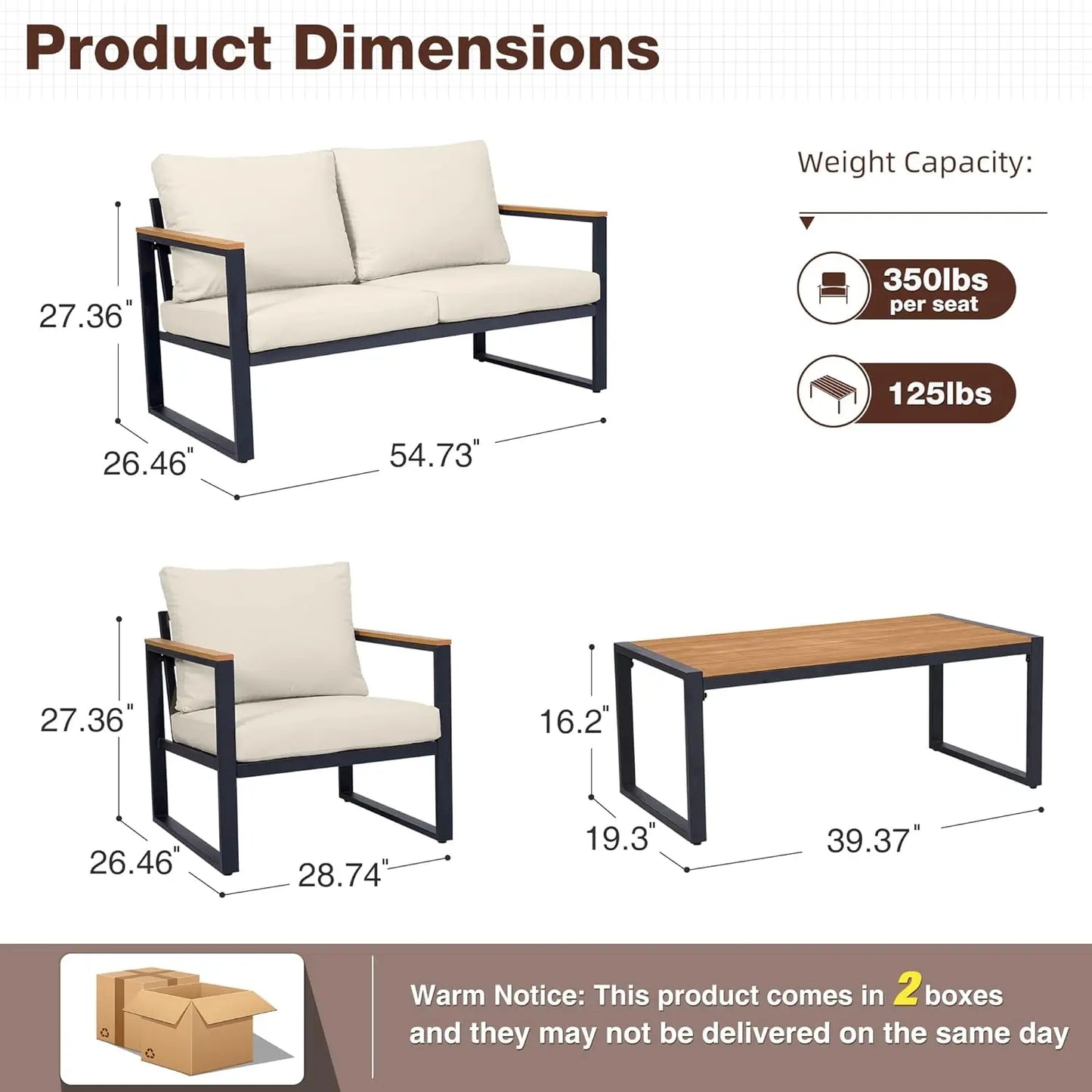 Wooden Outdoor Patio Furniture Set With Coffee Table 4 Piece