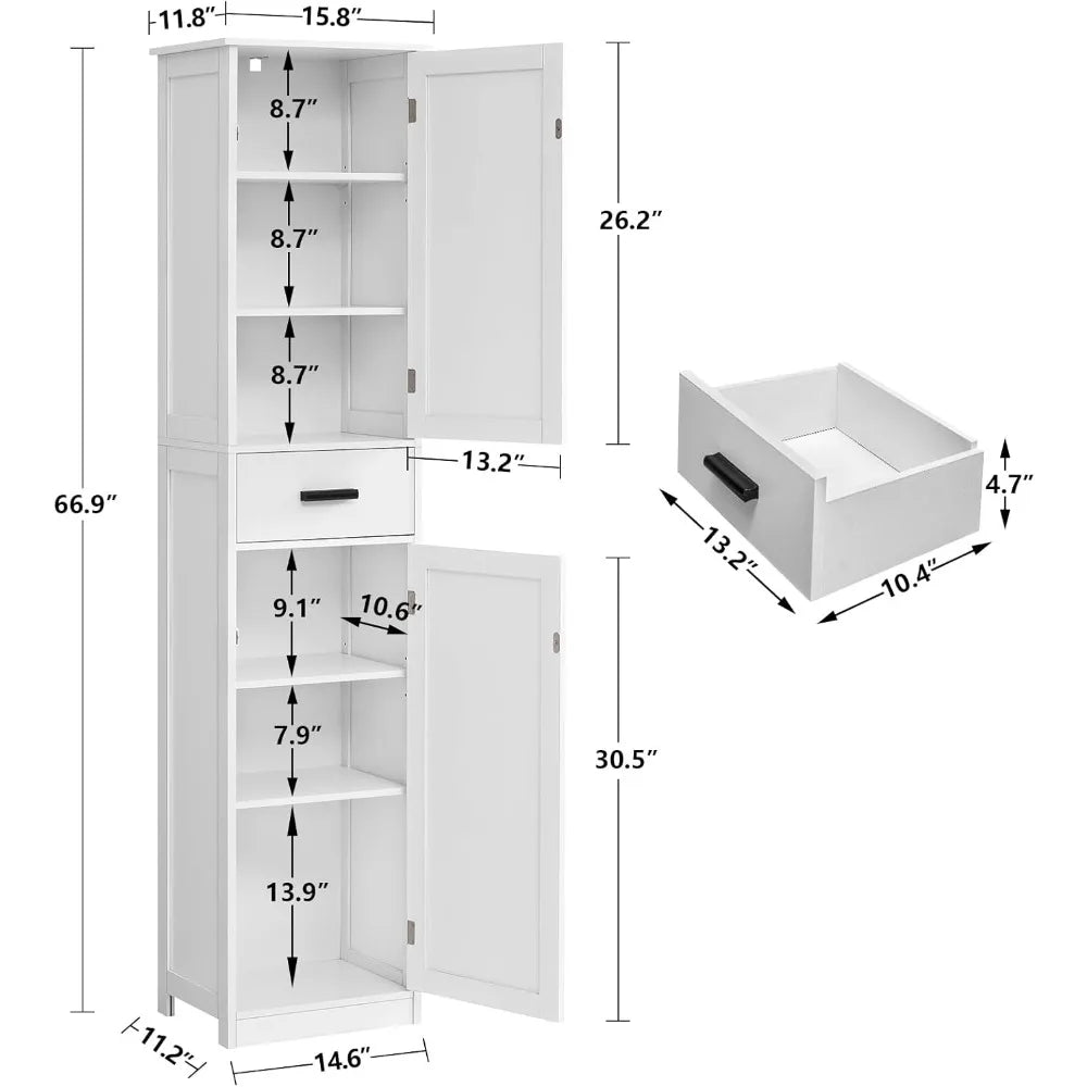 Hign-concerned Bathroom Cabinet With 6 Shelves Drawers