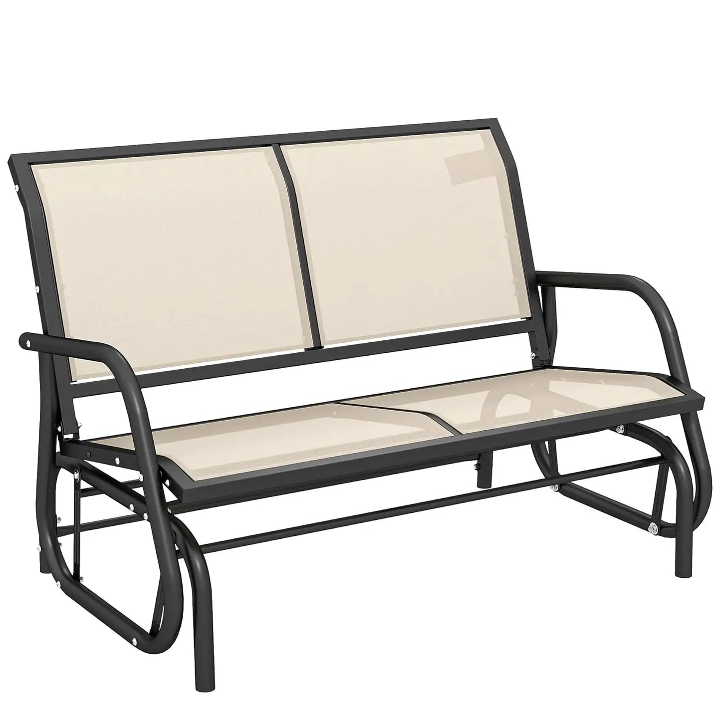 Outdoor Glider Bench Double Swing Loveseat With Powder Coated Steel Frame