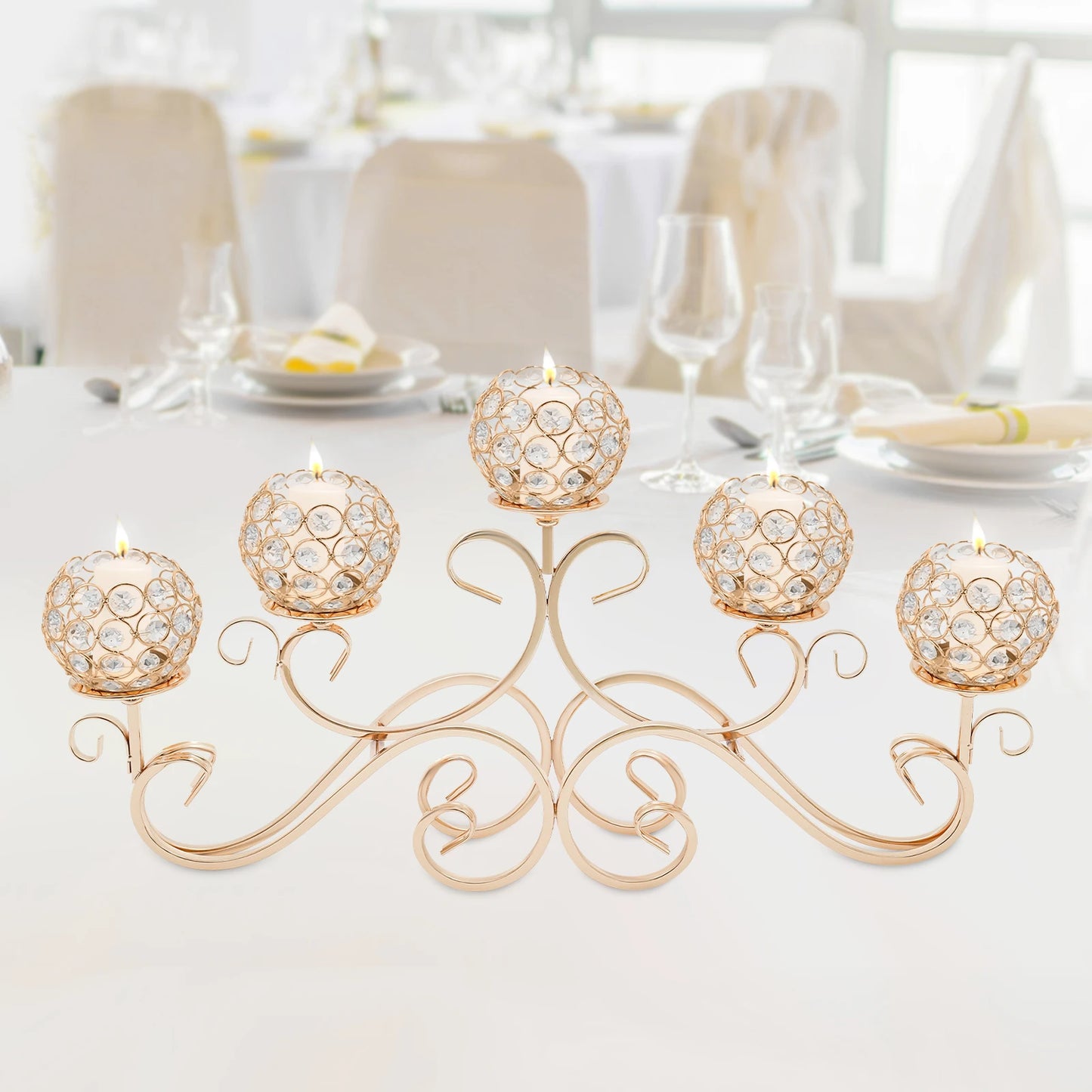 Candle 5-Arm Crystal Candle Holder Iron and K9 Crystal Stand