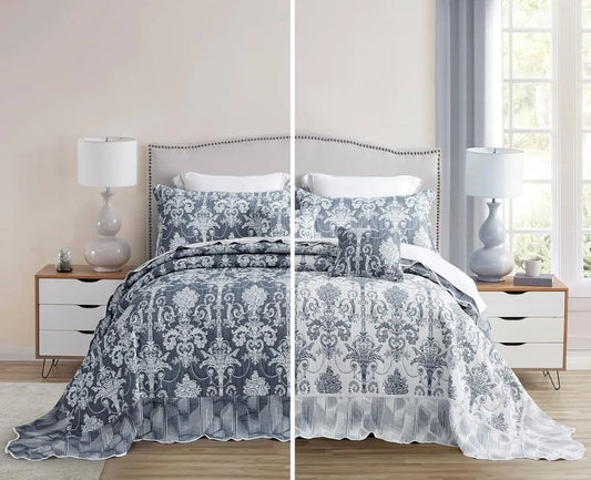 XMSJ Jacquard Matelasse Damask Bedspread Set Lightweight