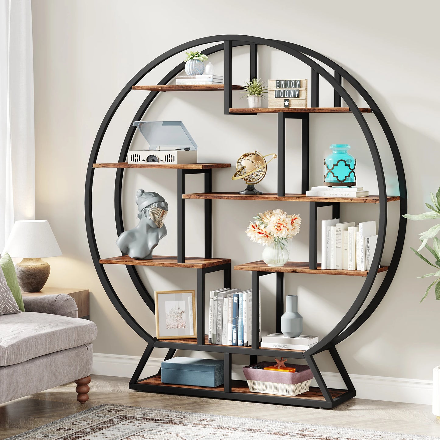 Tribesigns Five Tier Iron Wood Bookcase Etagere For Living Room