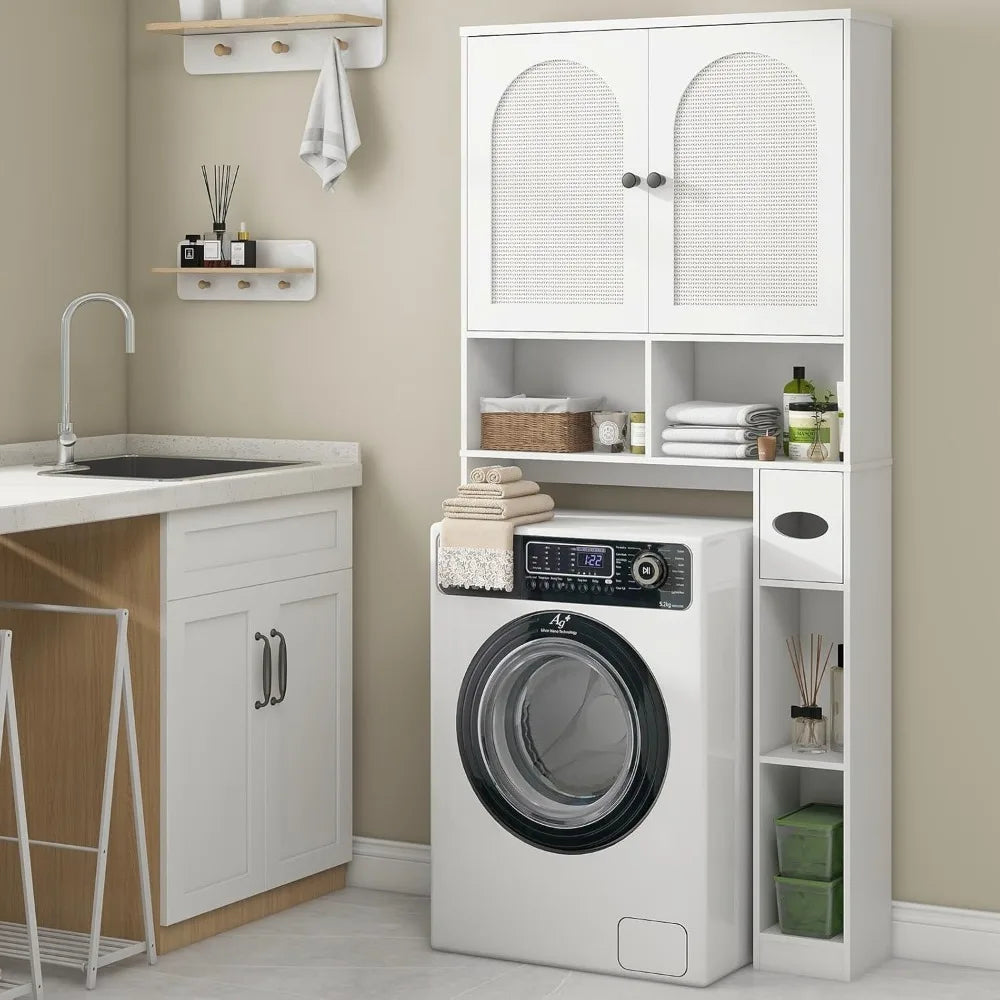 MKDK Freestanding Rattan Toilet Storage Cabinet With Toilet Paper Holder