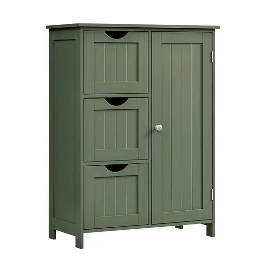 Floor Storage Cabinet Freestanding With 3 Drawers And Adjustable Shelf