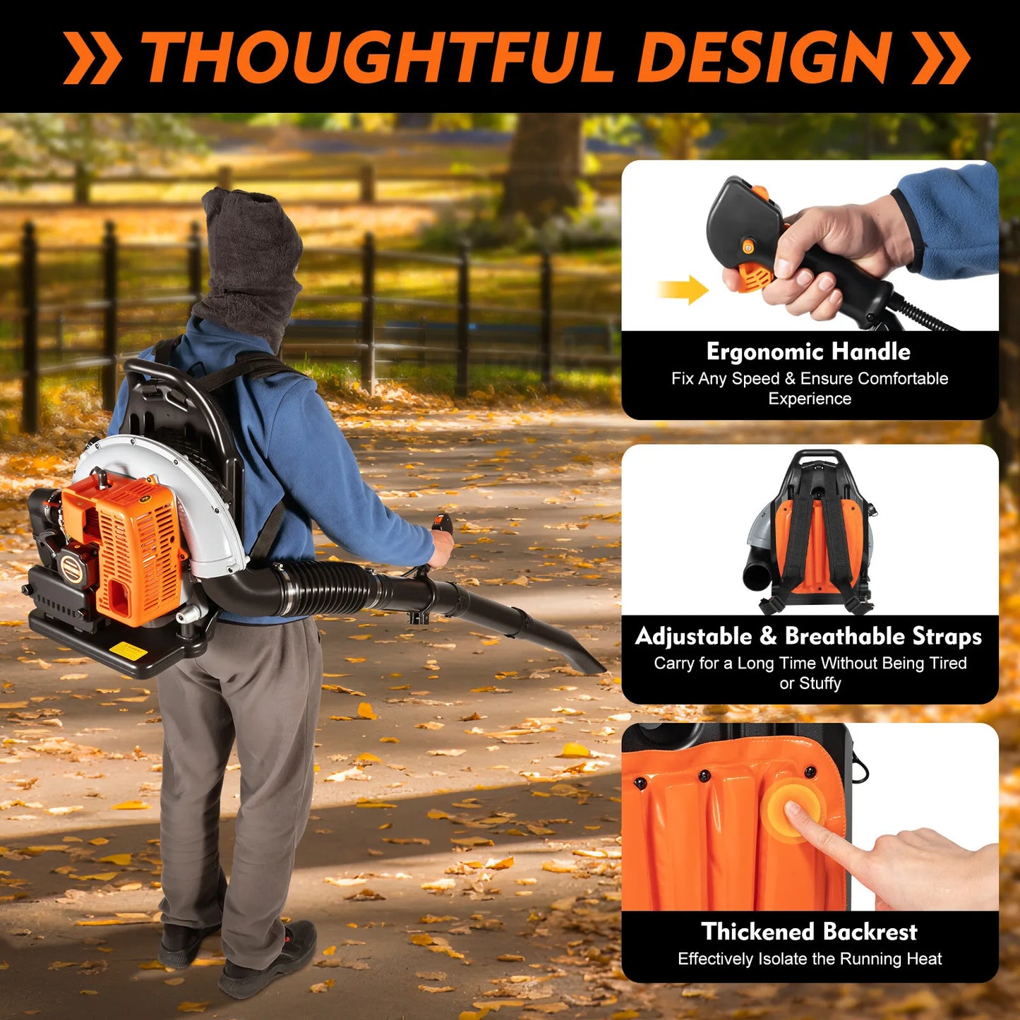 Bymaocar Gas Leaf Blower 2 Stroke Backpack Blower 6800 RPM