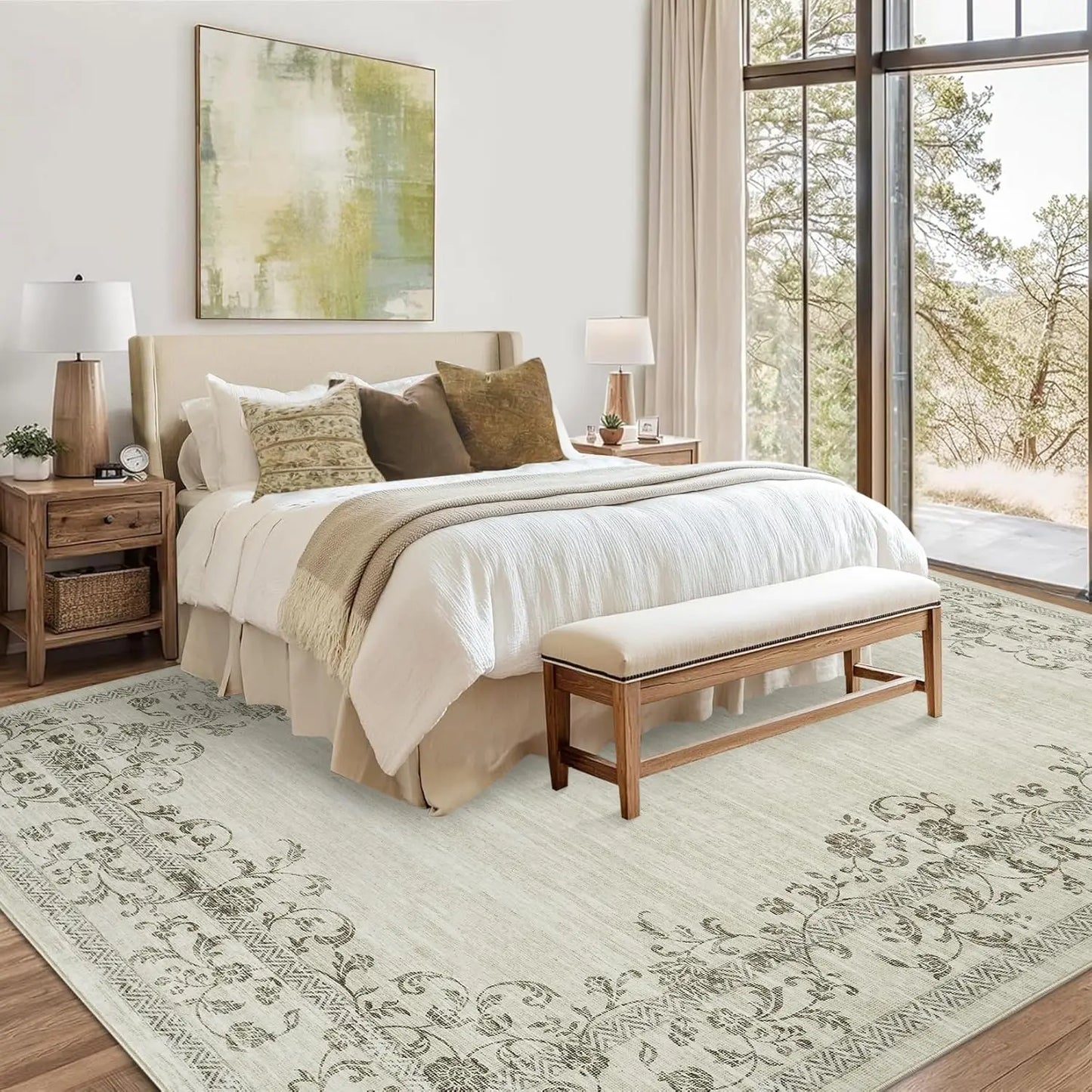 HiMISSH Washable Floral Area Rug 100 Percent Polyester Machine Made Living Room