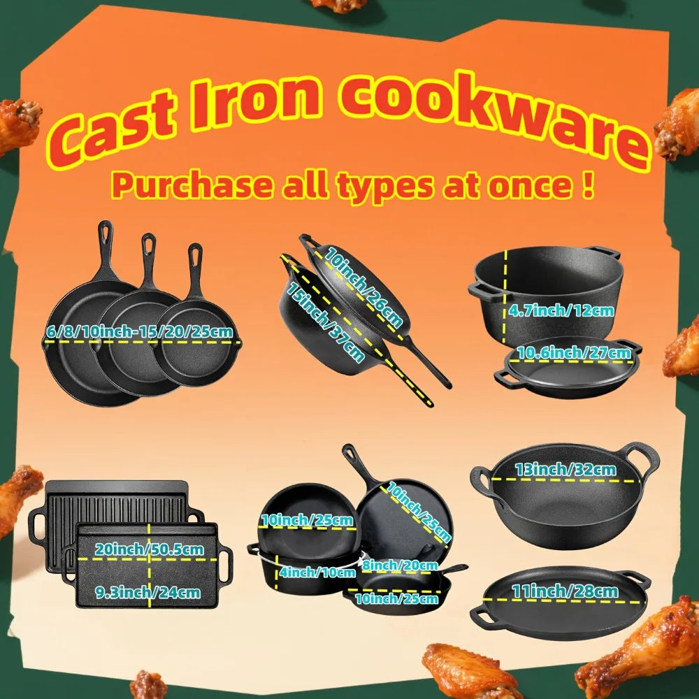 AEDG 3-Piece Cast Iron Skillet Set Preseasoned Heavy-Duty Pans