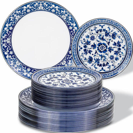 60-Piece Floral Plastic Plates Set for Christmas Dinnerware