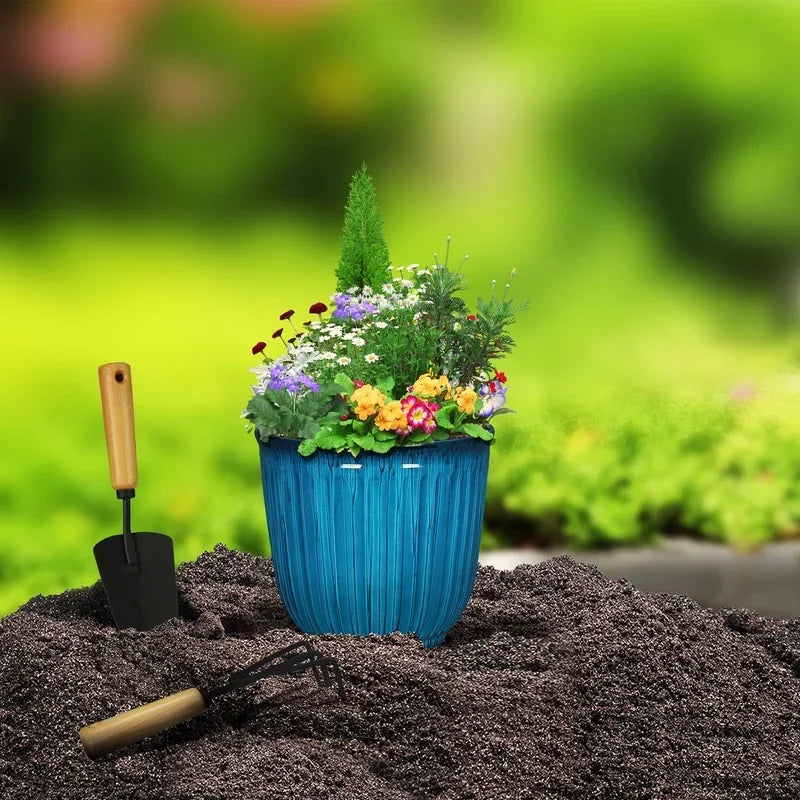 Recycled Plastic Round Planter With Drainage Holes For Outdoor Use