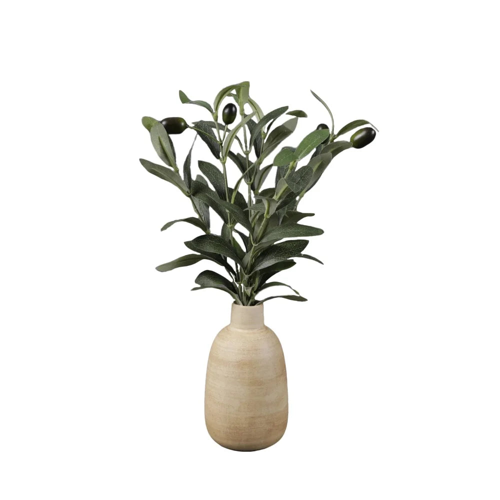 Artificial Olive Potted Plant In Wood Finish Vase Tabletop Decor