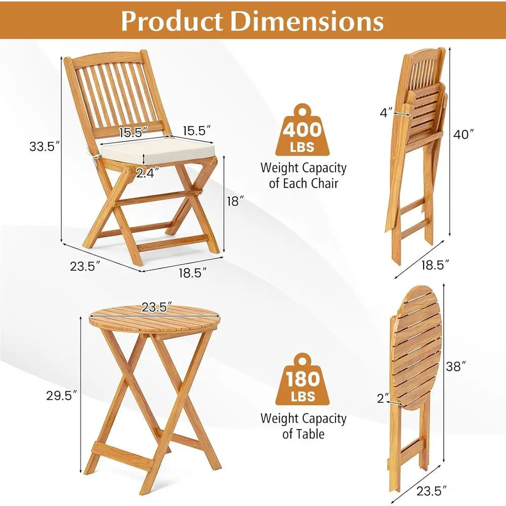Acacia Wood Patio Bistro Set With Cushions Table And Chairs