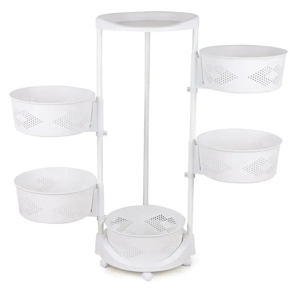 Rotating Kitchen Organizer Rack 5 Tier with Wheels