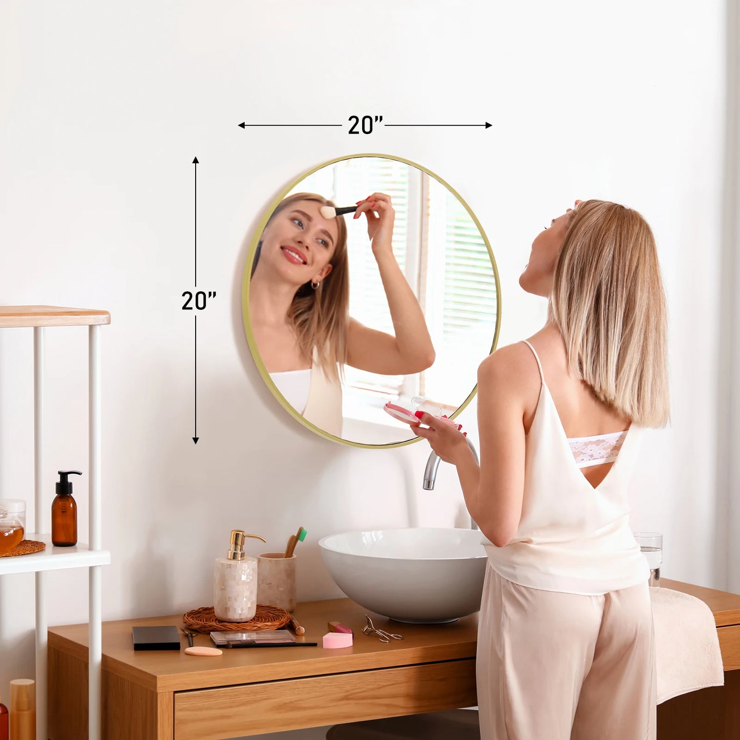 JHK Round Vanity Mirror With Matte Metal Frame For Wall