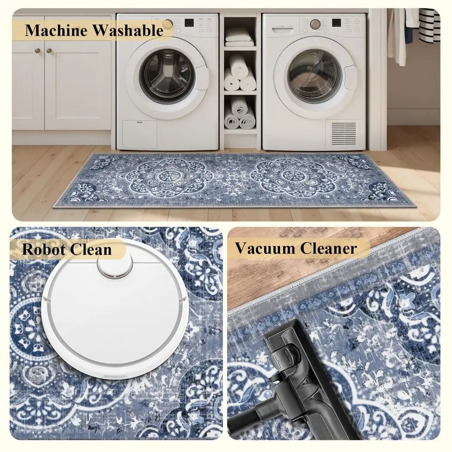 Boho Kitchen Rugs Set With Runner Non Skid Washable