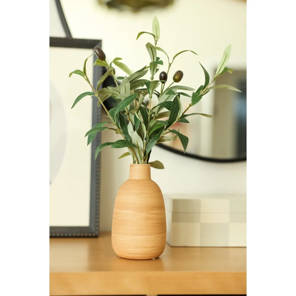 Artificial Olive Potted Plant In Wood Finish Vase Tabletop Decor