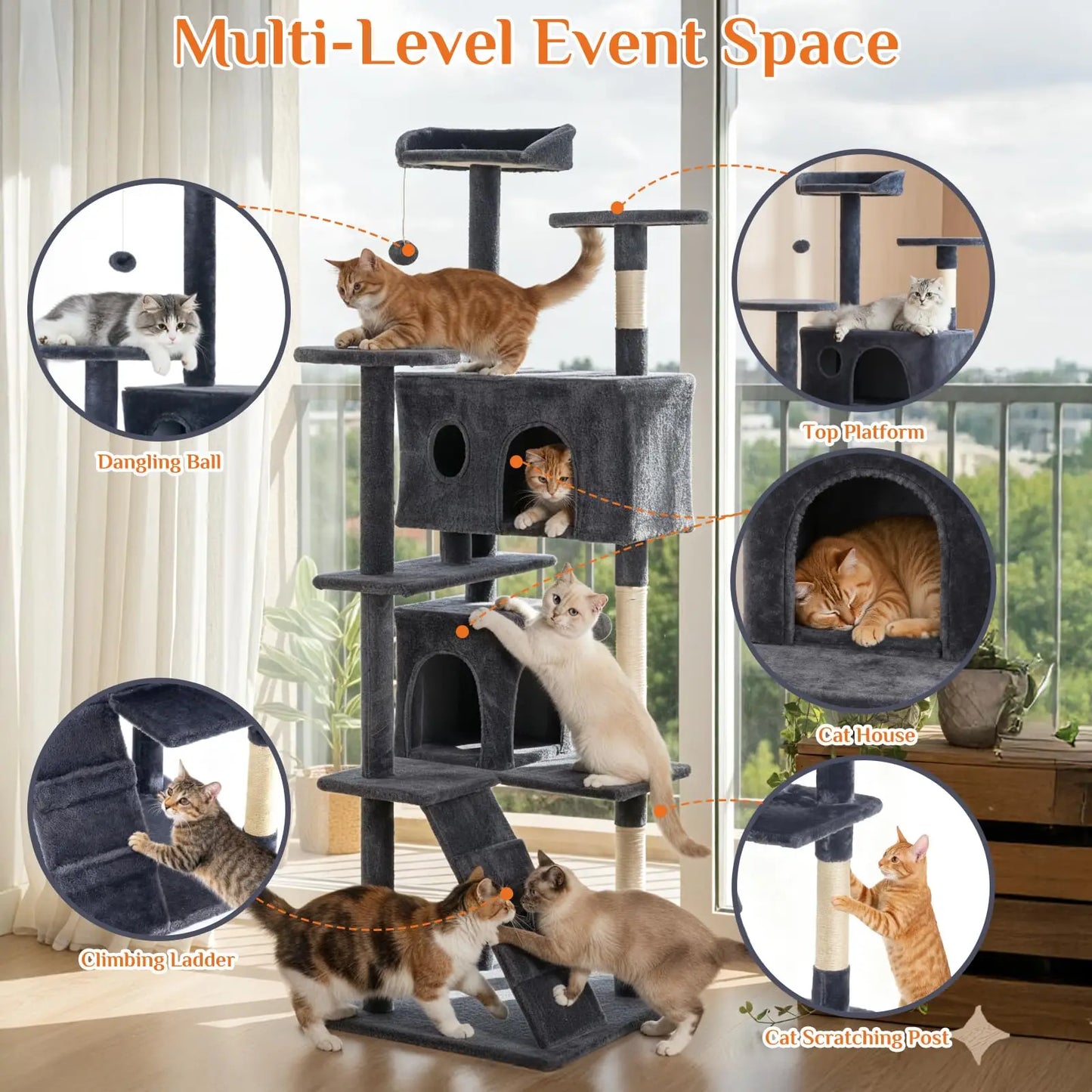 JHK Cat Tree Tower Four Tier With Premium Sisal Posts