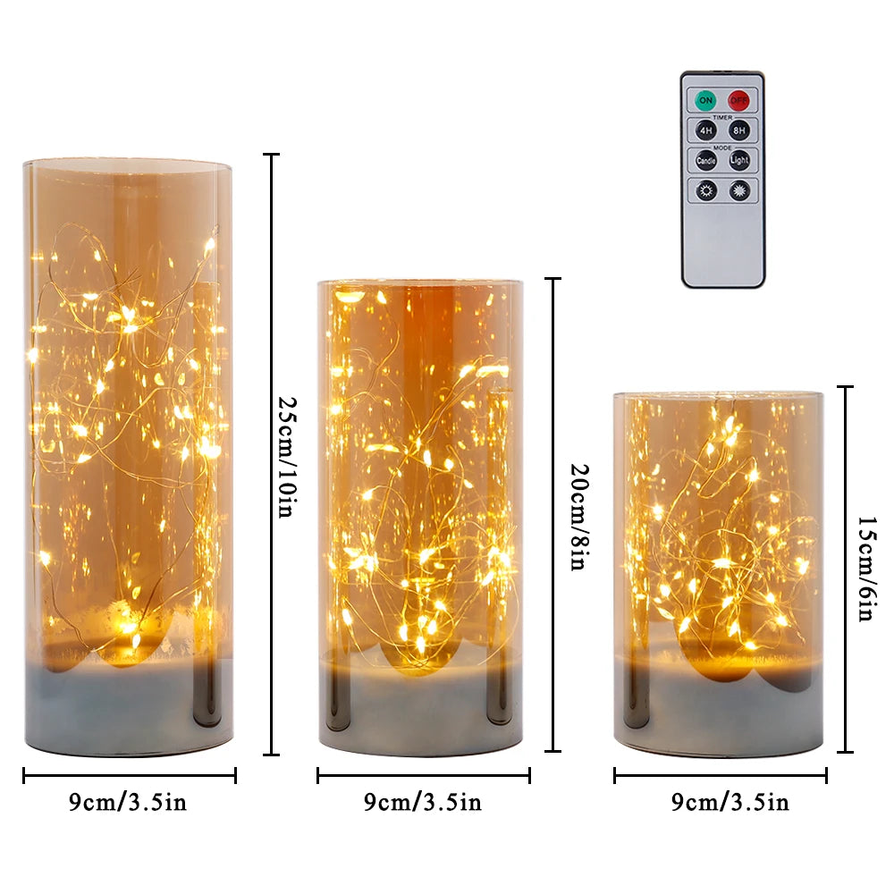 Hign-concerned 3 Piece Glass Flameless LED Candles With Remote