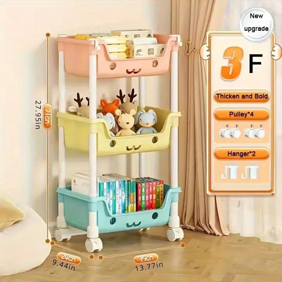 Multifunctional Three Layer Rolling Storage Rack For Bathroom Kitchen