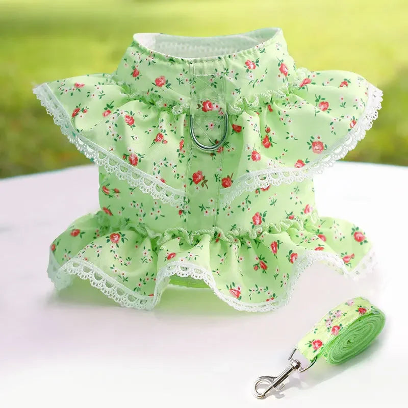 NONECN Dog Harness Leash Set Adjustable Floral Printed Vest