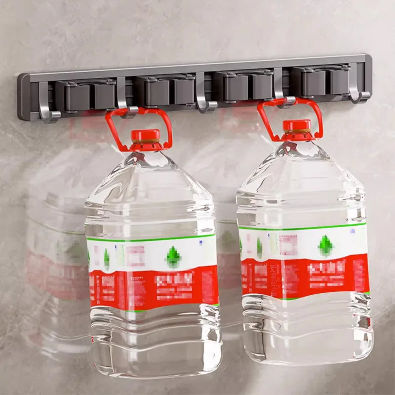 Mop And Broom Organizer Wall Mounted Mop Holder Rack With 5 Hooks