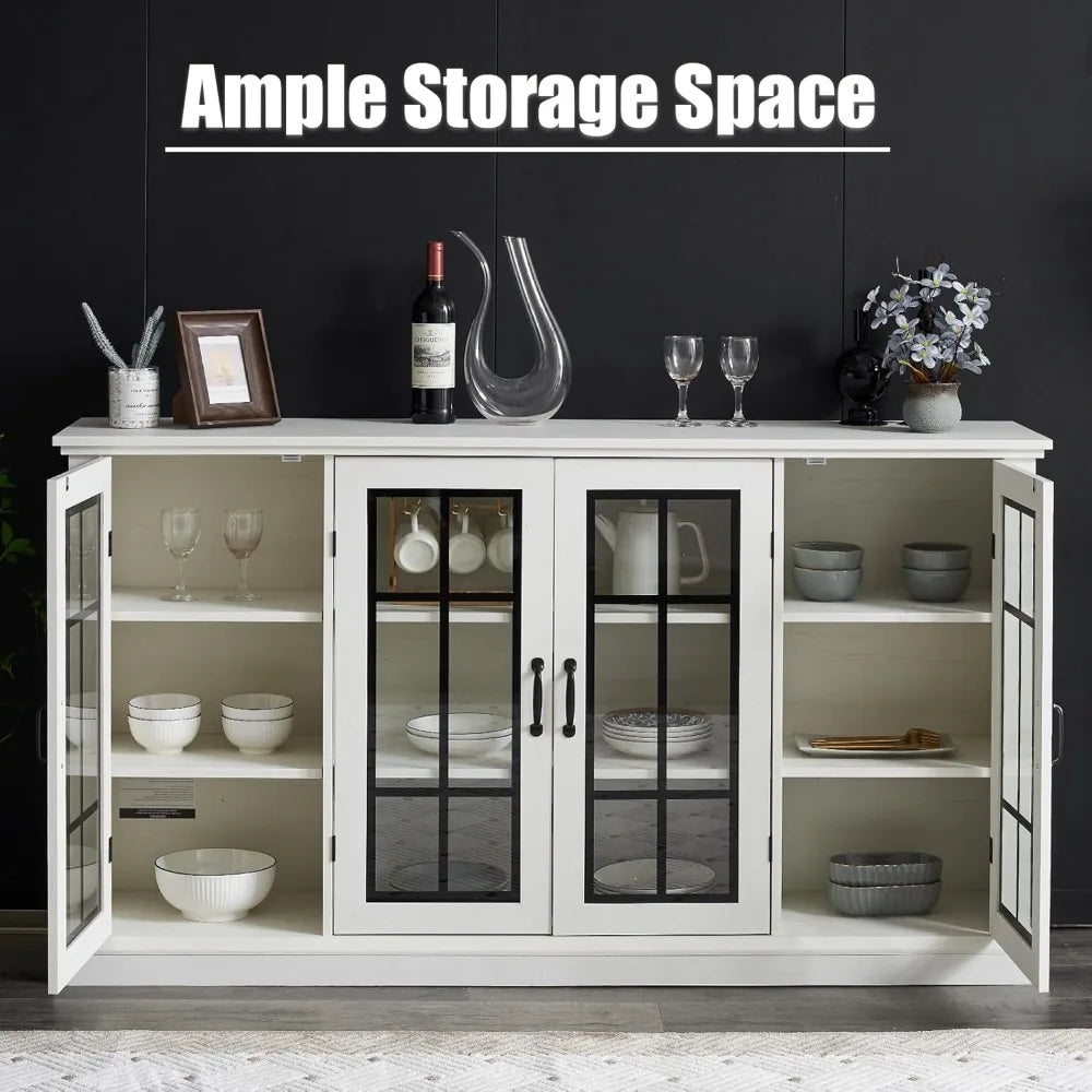 MKDK Sideboard Buffet Cabinet 4 Doors Adjustable Shelves