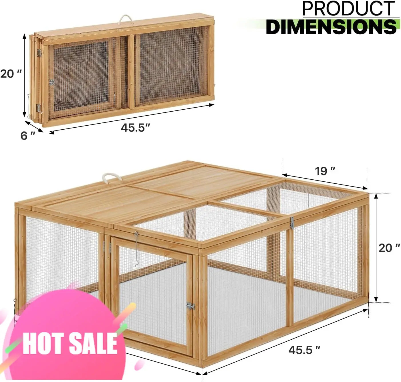 Durable Folding Chicken Coop Rabbit Hutch Portable Handle Outdoor