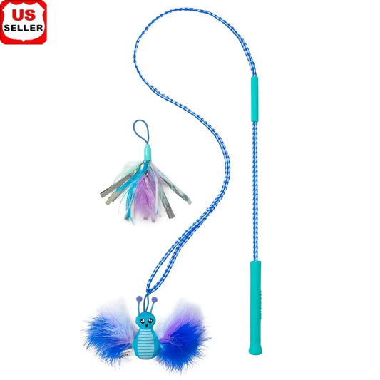 Interactive Cat Wand Toy With Catnip Feathers And Crinkle Sounds