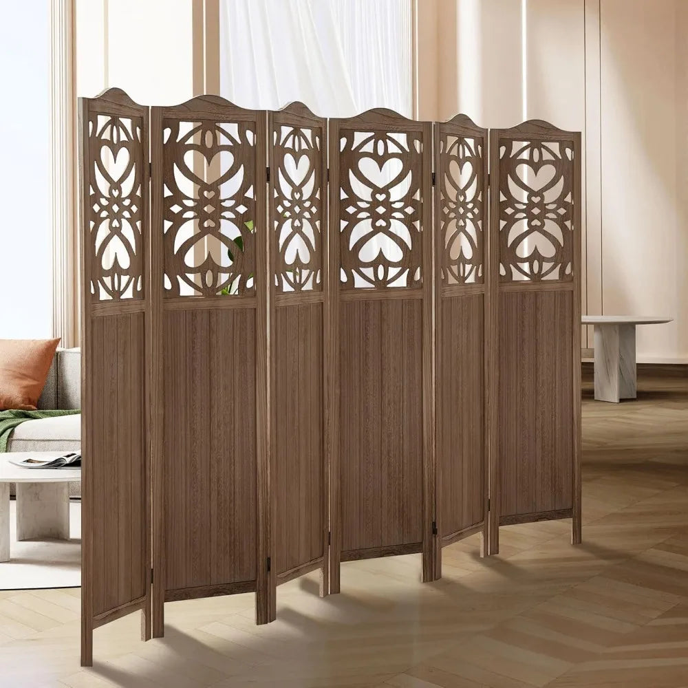 Wood Freestanding Room Divider Carved Folding Privacy