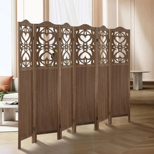 Wood Freestanding Room Divider Carved Folding Privacy