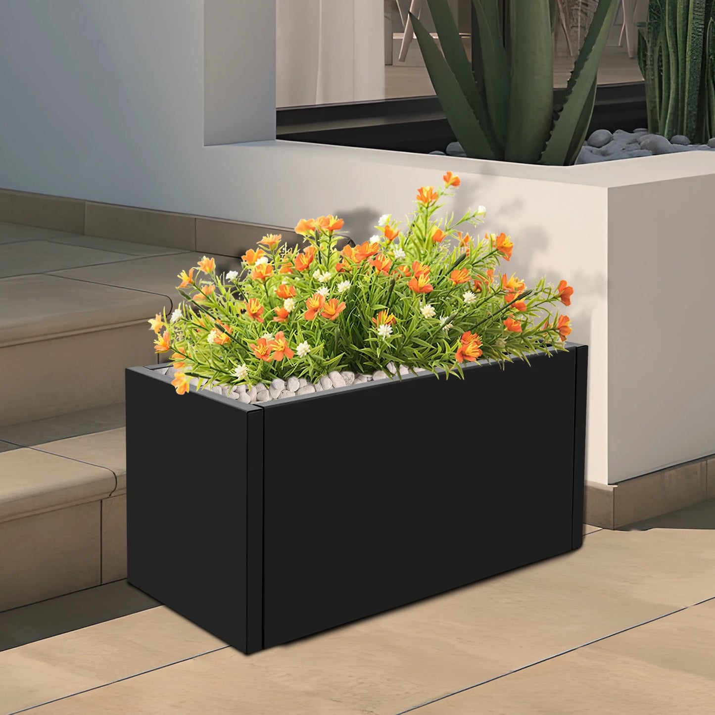 Metal Planter Box Outdoor Rectangular Steel Garden Planter Rustproof