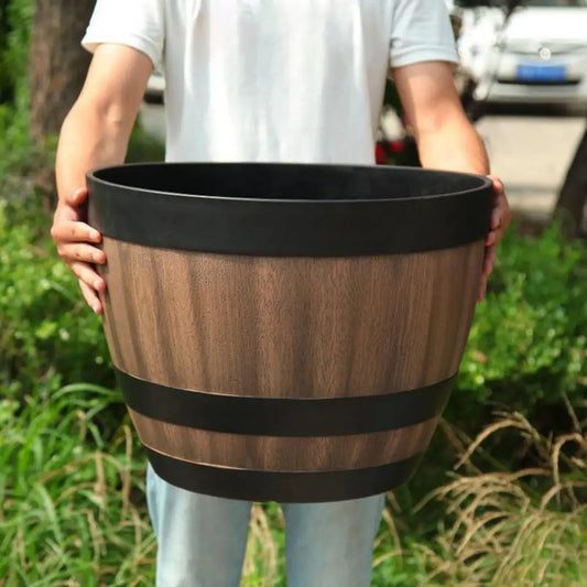 Barrel Style Plastic Flower Pot Whiskey Barrel Design Balcony