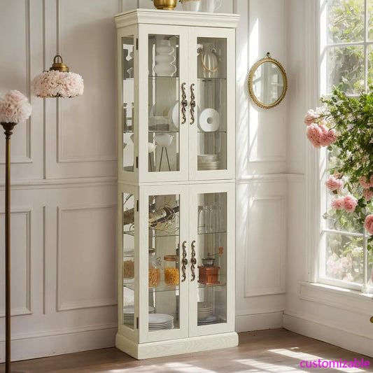 XMSJH Curio Cabinet Glass Display Case With 6 Shelves