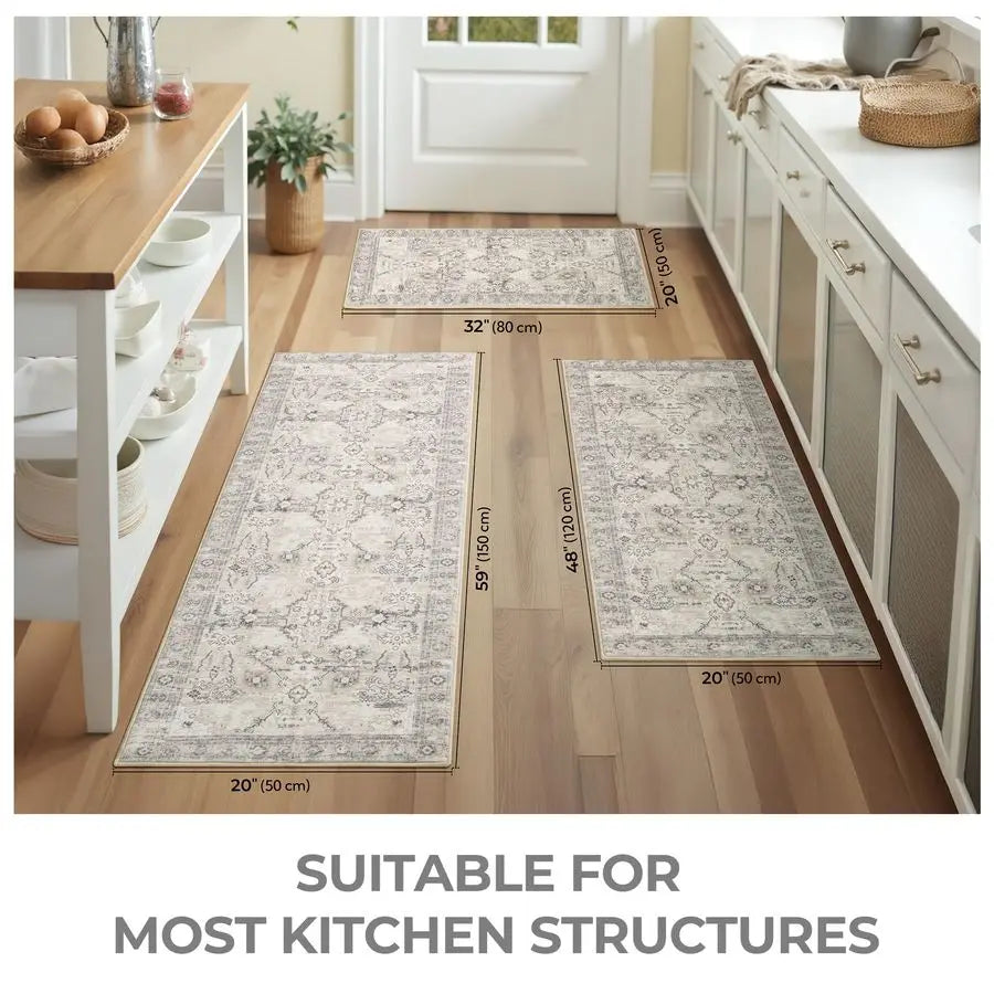 Boho Kitchen Rug Set 3 Piece Non Slip Washable Faux Wool Mats