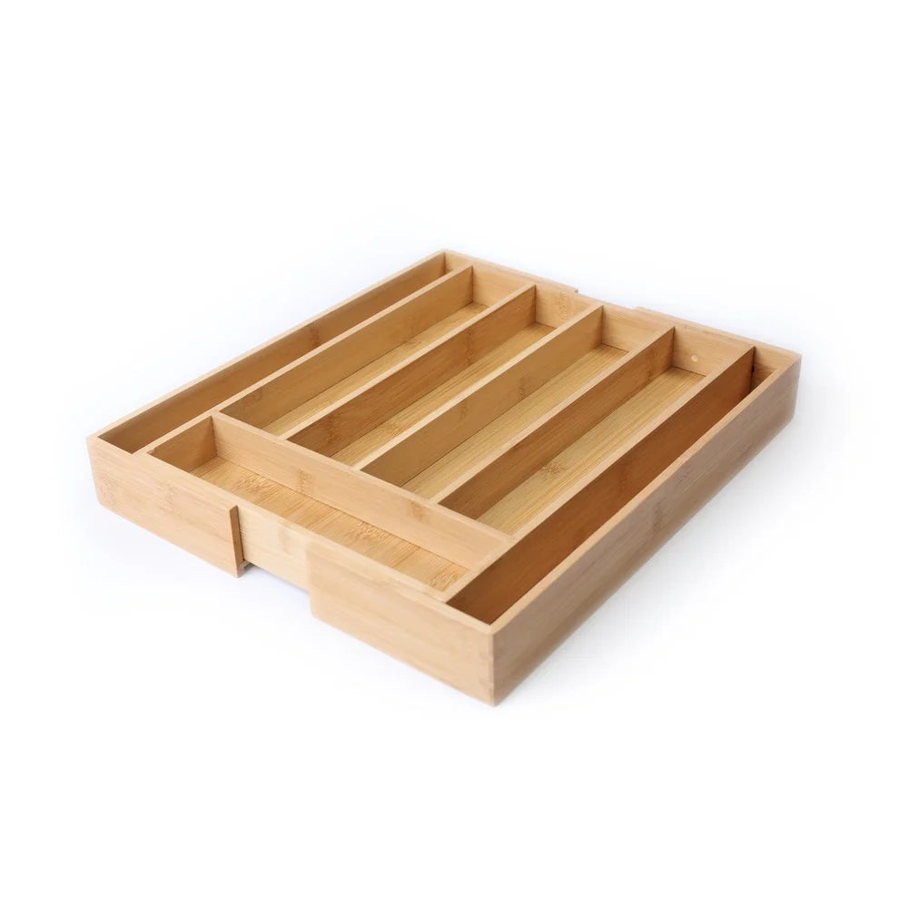 Expandable Bamboo Silverware Organizer With Adjustable Cutlery Tray