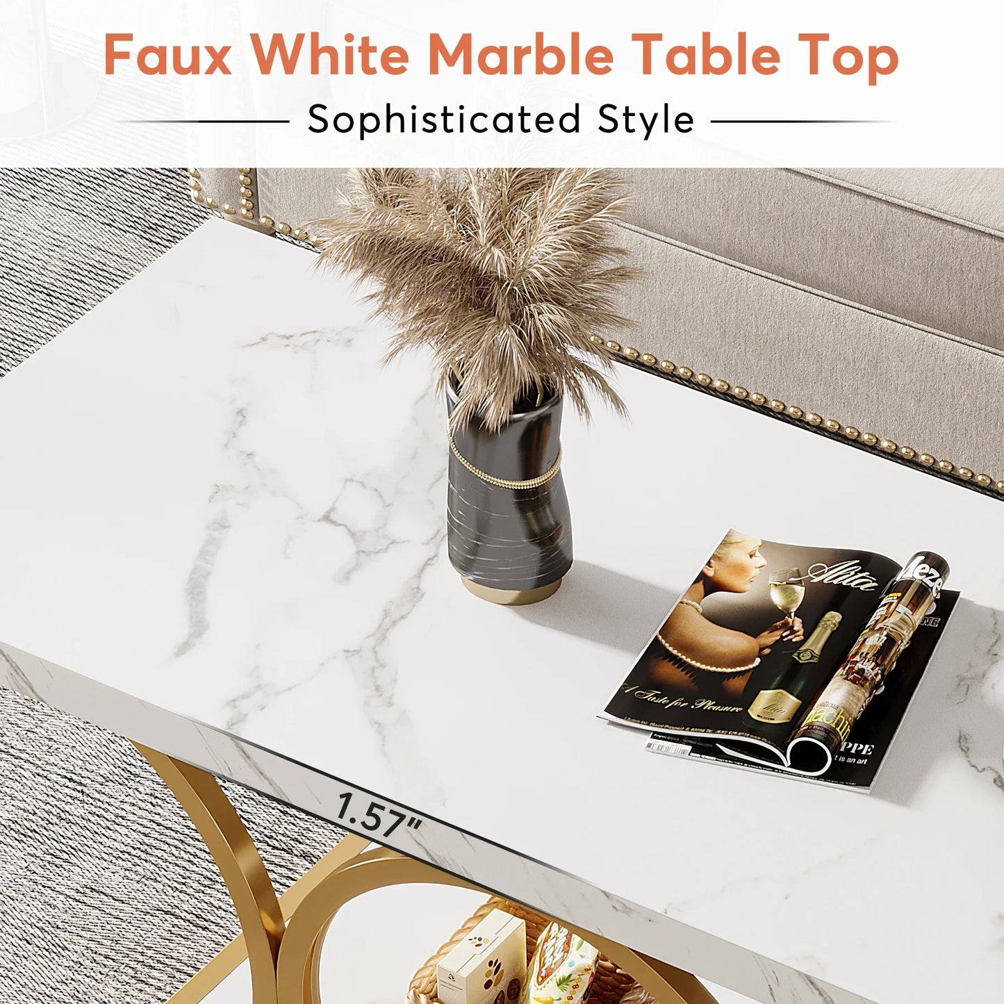 Tribesigns Modern Coffee Table Two Tier Faux Marble Wood