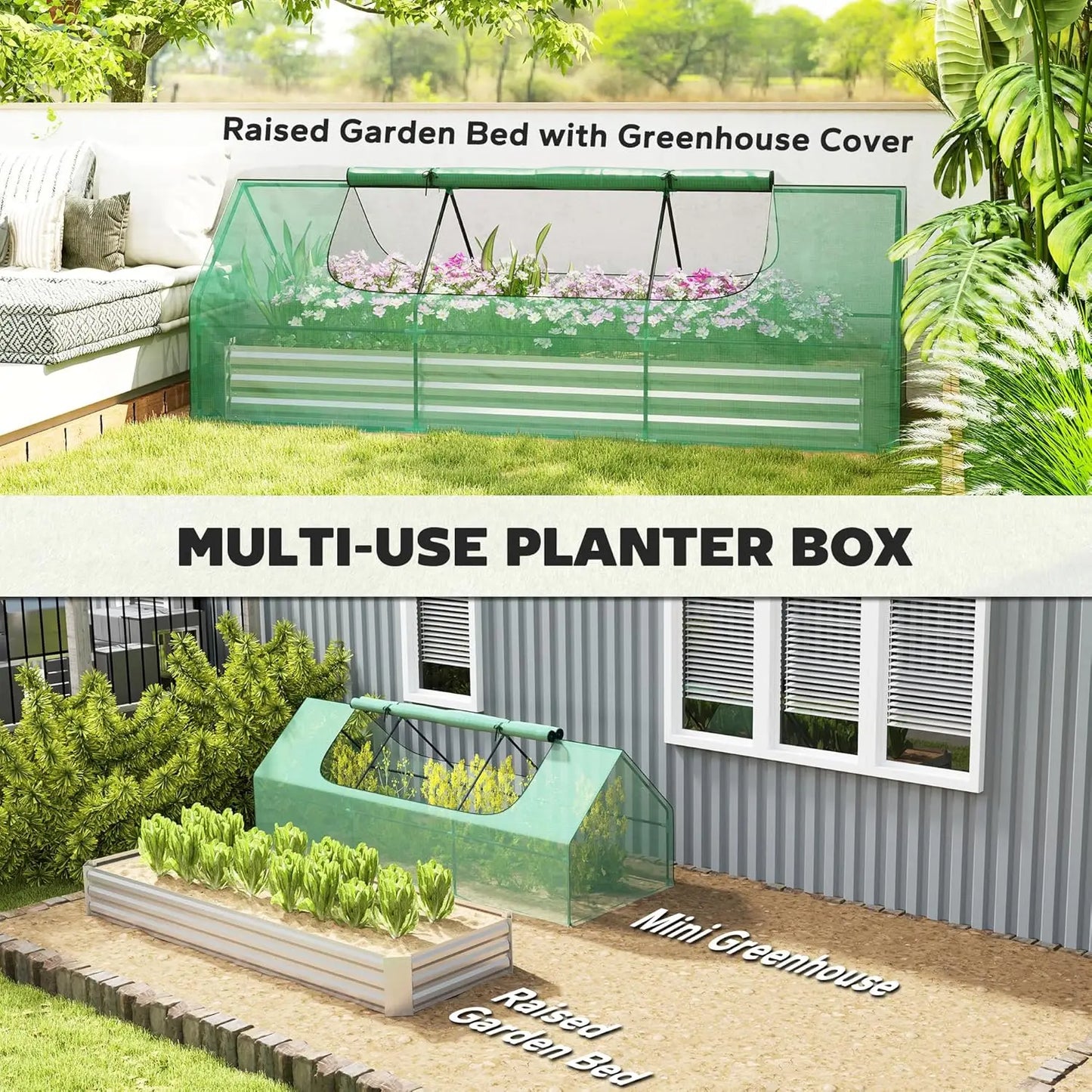 Galvanized Raised Garden Bed With Mini Greenhouse And Cover