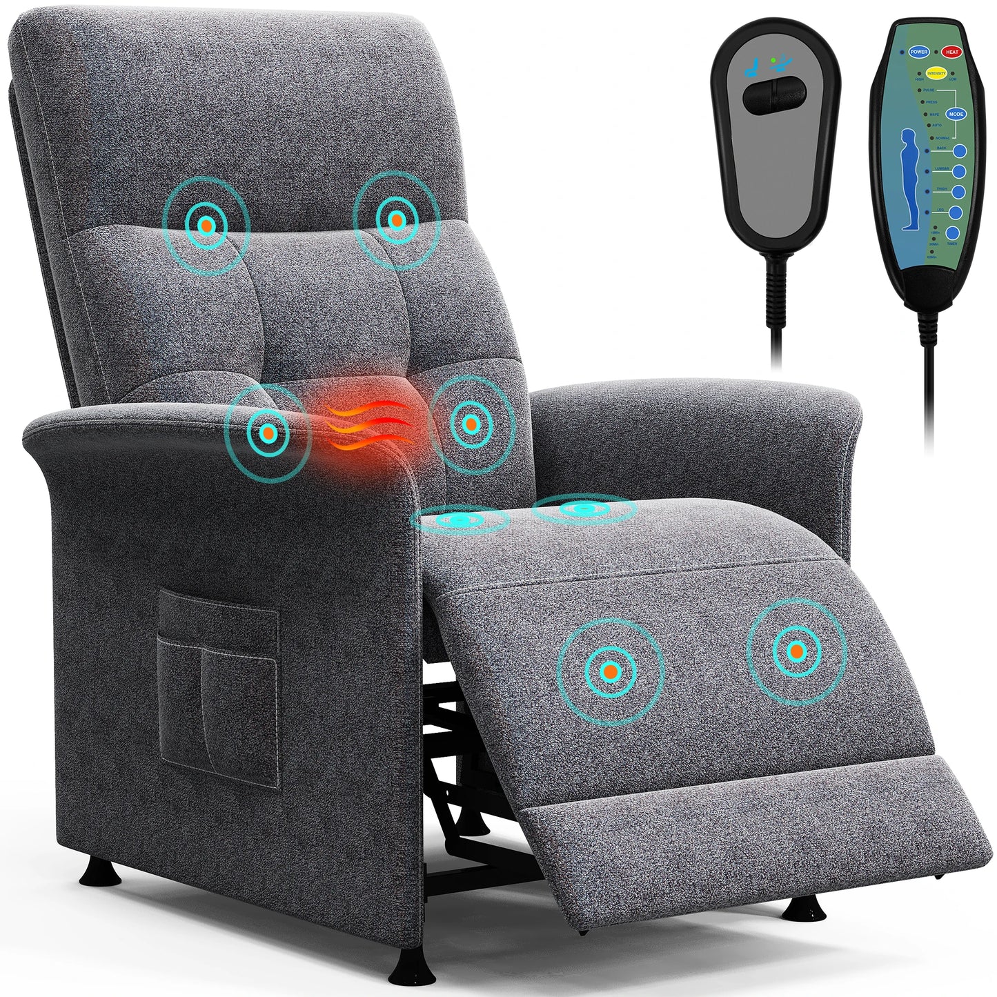 Power Recliner Chair Heated Massage Theater Seating Fabric