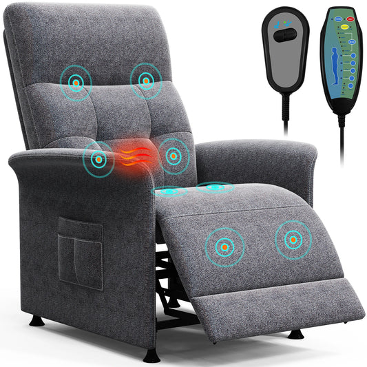 Power Recliner Chair Heated Massage Theater Seating Fabric