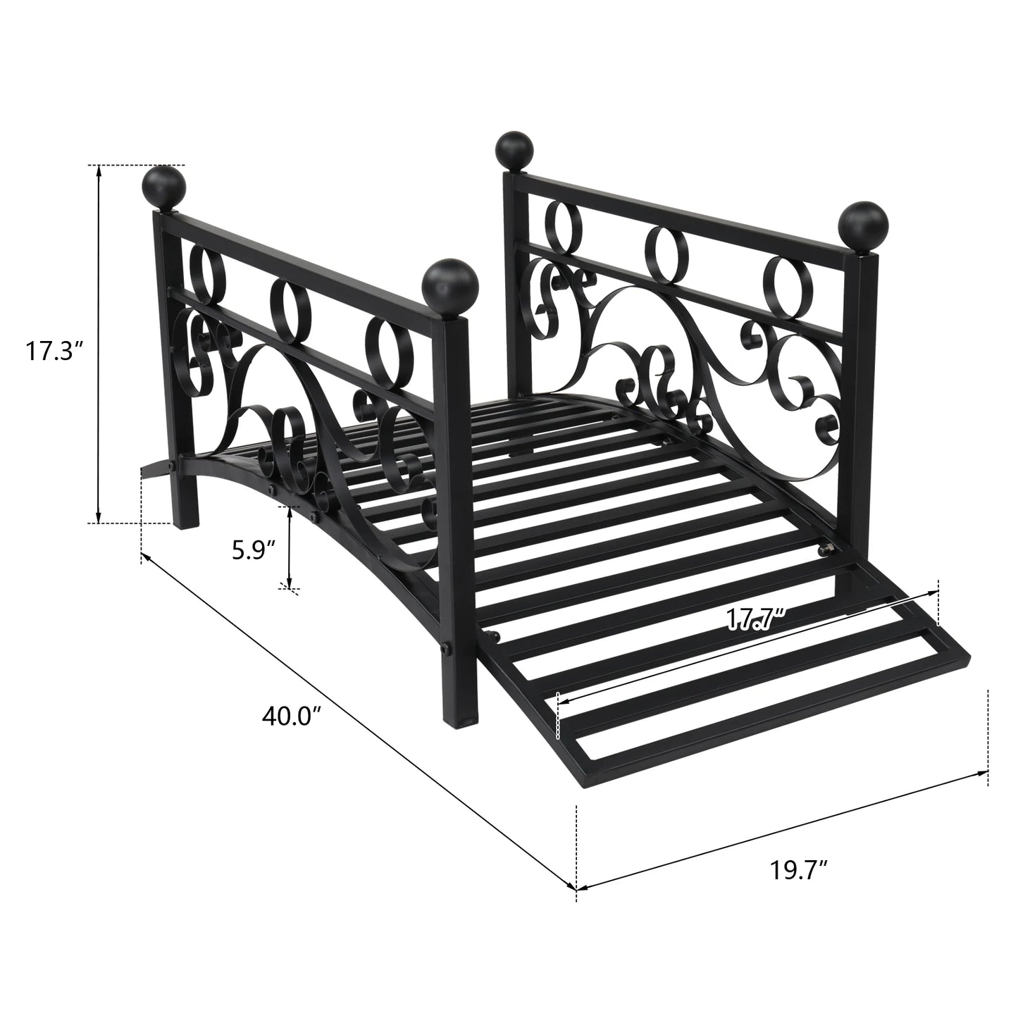 Garden Iron Bridge With Round Ball Flat Top Handrails